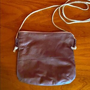 Small brown leather crossbody, suede braided strap